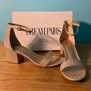 Dream Paris Low Chunk Heels Size 6.5 in gold champagne